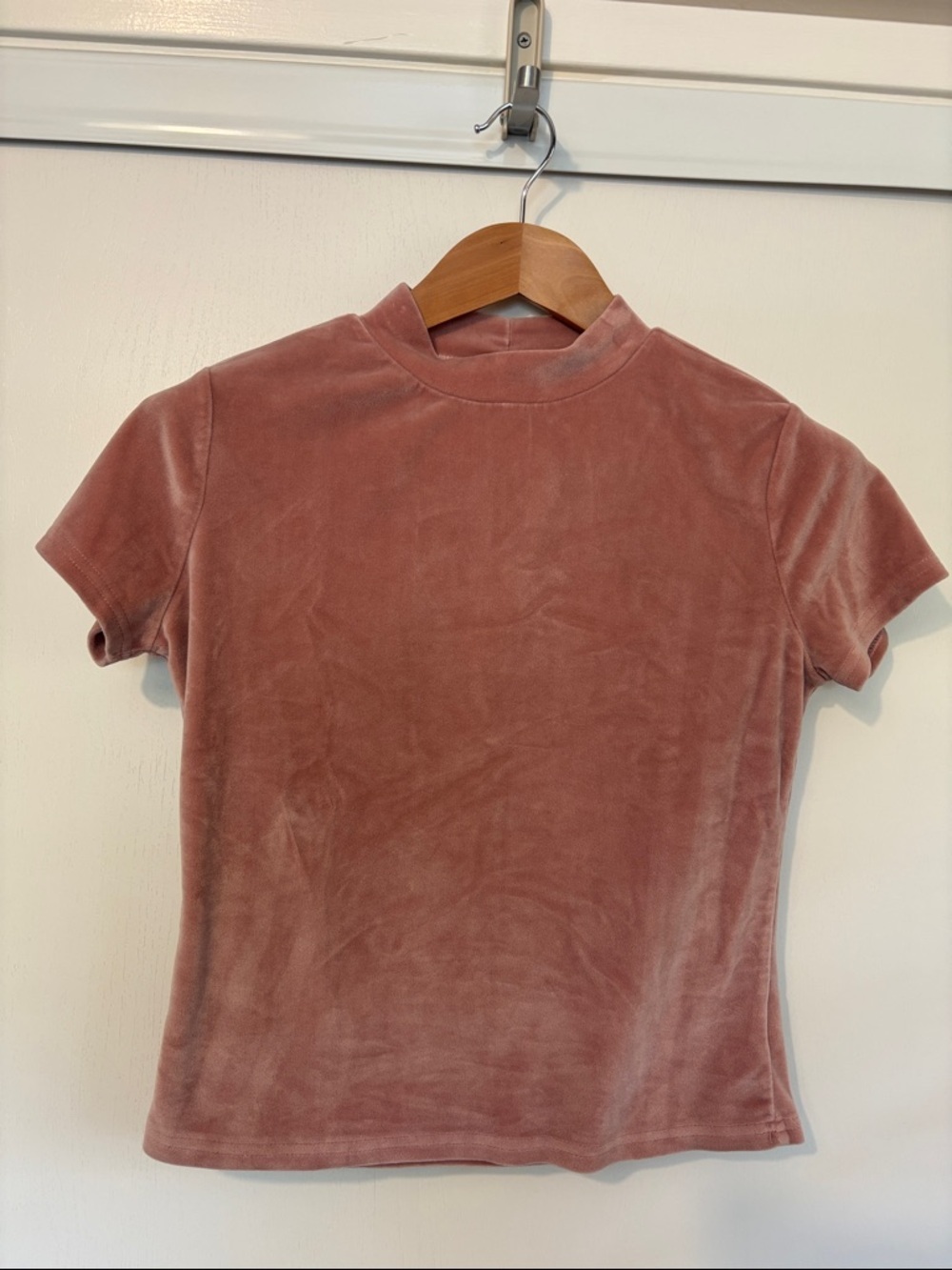 Forever 21 Velvet Pink Mock Neck T-Shirt Size Large Cottagecore Spring Capsule